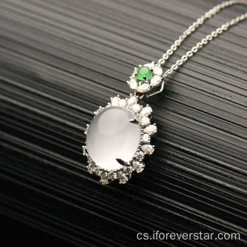 Ledový bílý jadeite jade 18k Pendant z pevného zlata